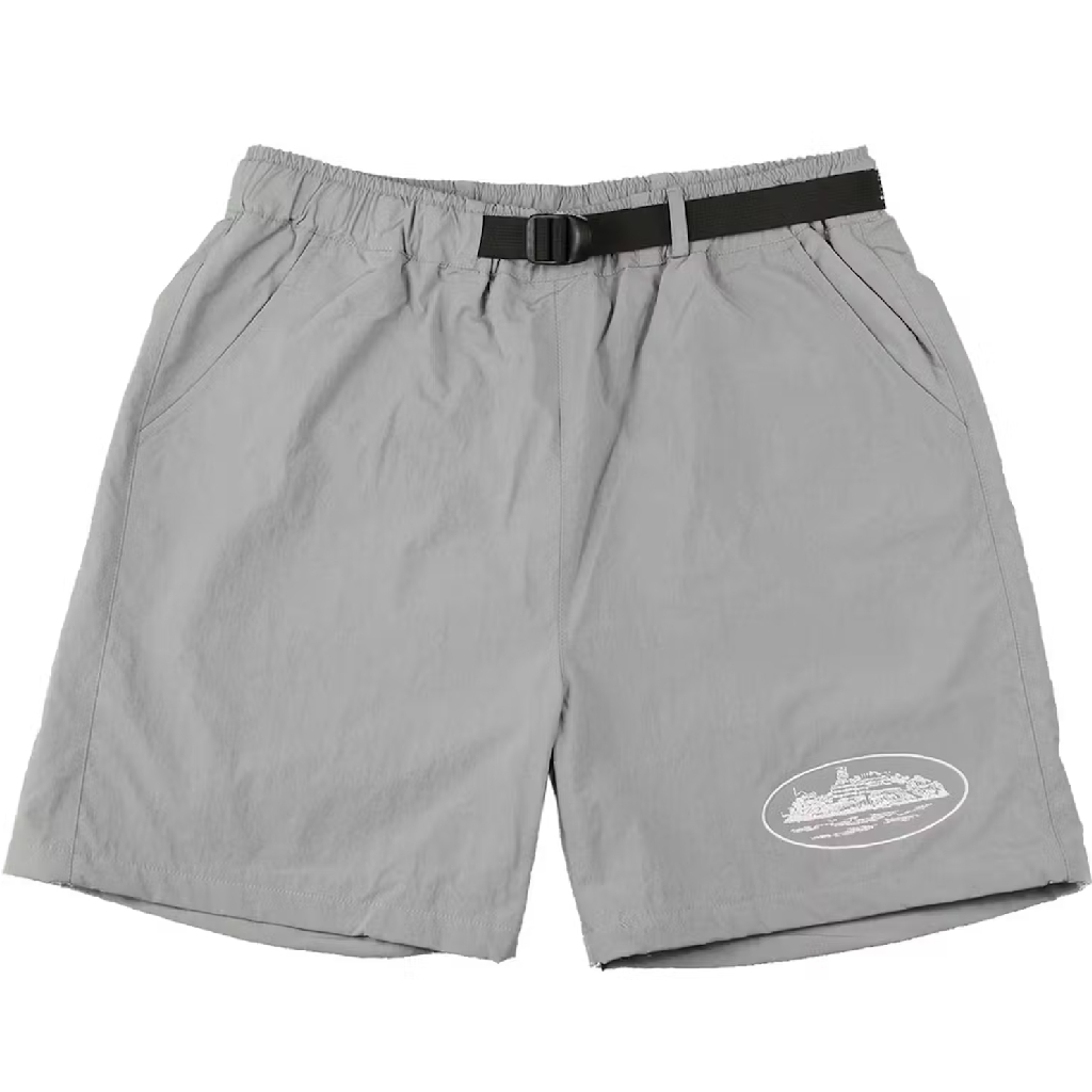 Corteiz Nylon Litework Shorts in Silver Corteiz Nylon Litework Shorts in Silver
