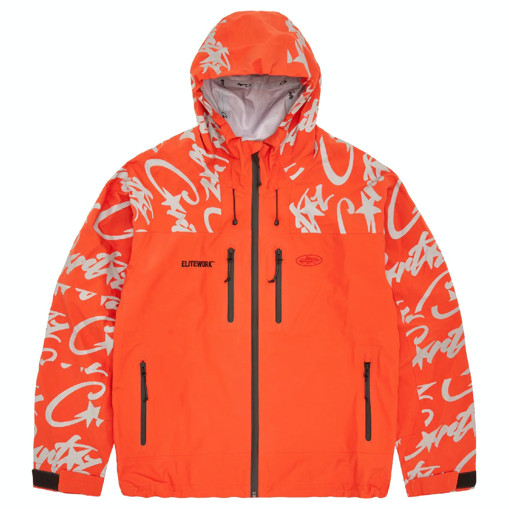 Corteiz Elitework Waterproof Shell Jacket in Orange Corteiz Elitework Waterproof Shell Jacket in Orange